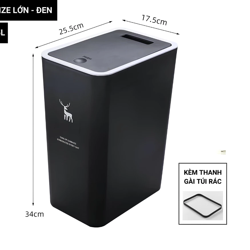 Thùng Rác 15L Nắp Bật Hình Hươu Nhựa PP Cao Cấp, Thiết Kế Nhấn Nút Tiện Lợi, Nhỏ Gọn Tiết Kiệm Không Gian Cho Gia Đình
