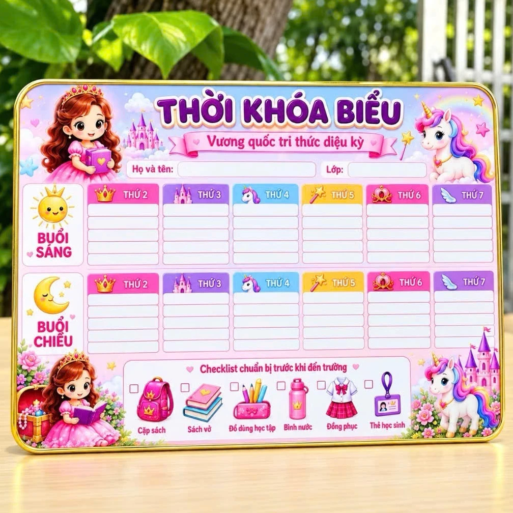 Bảng Thời Khóa Biểu in trên mica để bàn (TẶNG BÚT VIẾT XÓA) kích thước 20x30cm bền đẹp, tiện lợi và ý nghĩa