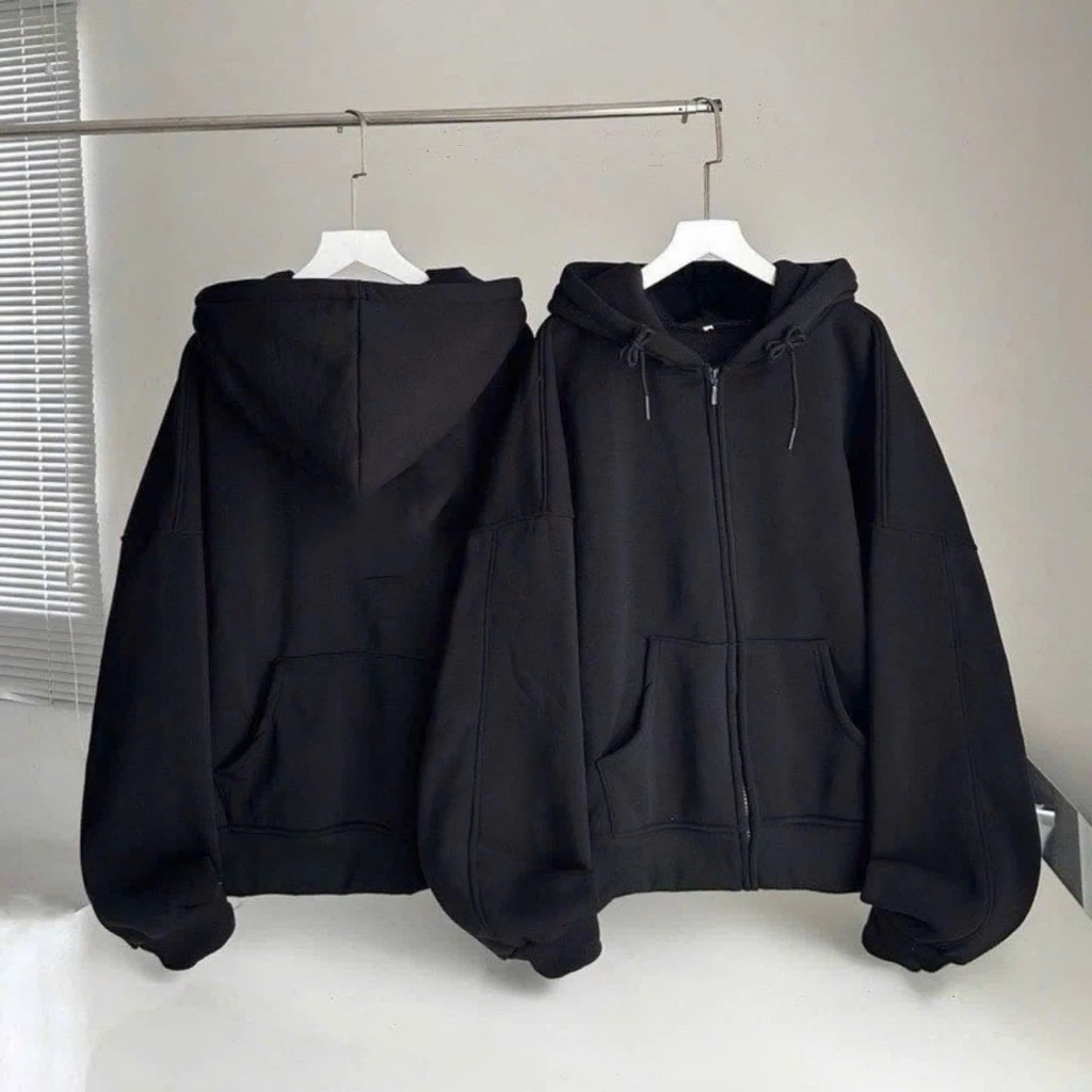 Áo Khoác Hoodie Zip Nỉ Trơn Đen/ Xám - Áo Nỉ Nam Nữ Khóa Kéo Dày Dặn Dáng Rộng Phong Unisex Thời Trang Hàn Quốc