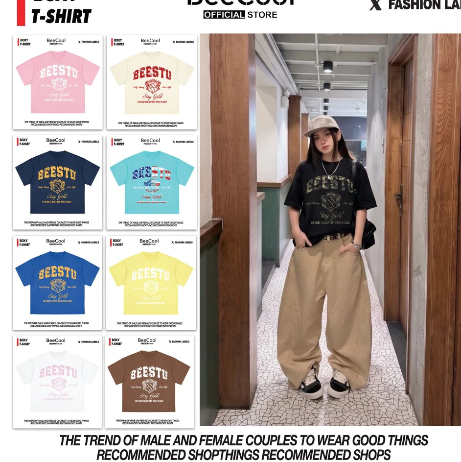 Áo thun cotton co giãn 2 chiều form boxy unisex - Trắng In Hồng, M