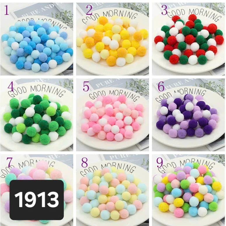 (1-100 hạt)Pom pom trộn màu, Hạt bông tròn trang trí dồ thủ công, Nguyên liệu trang trí handmade, diy