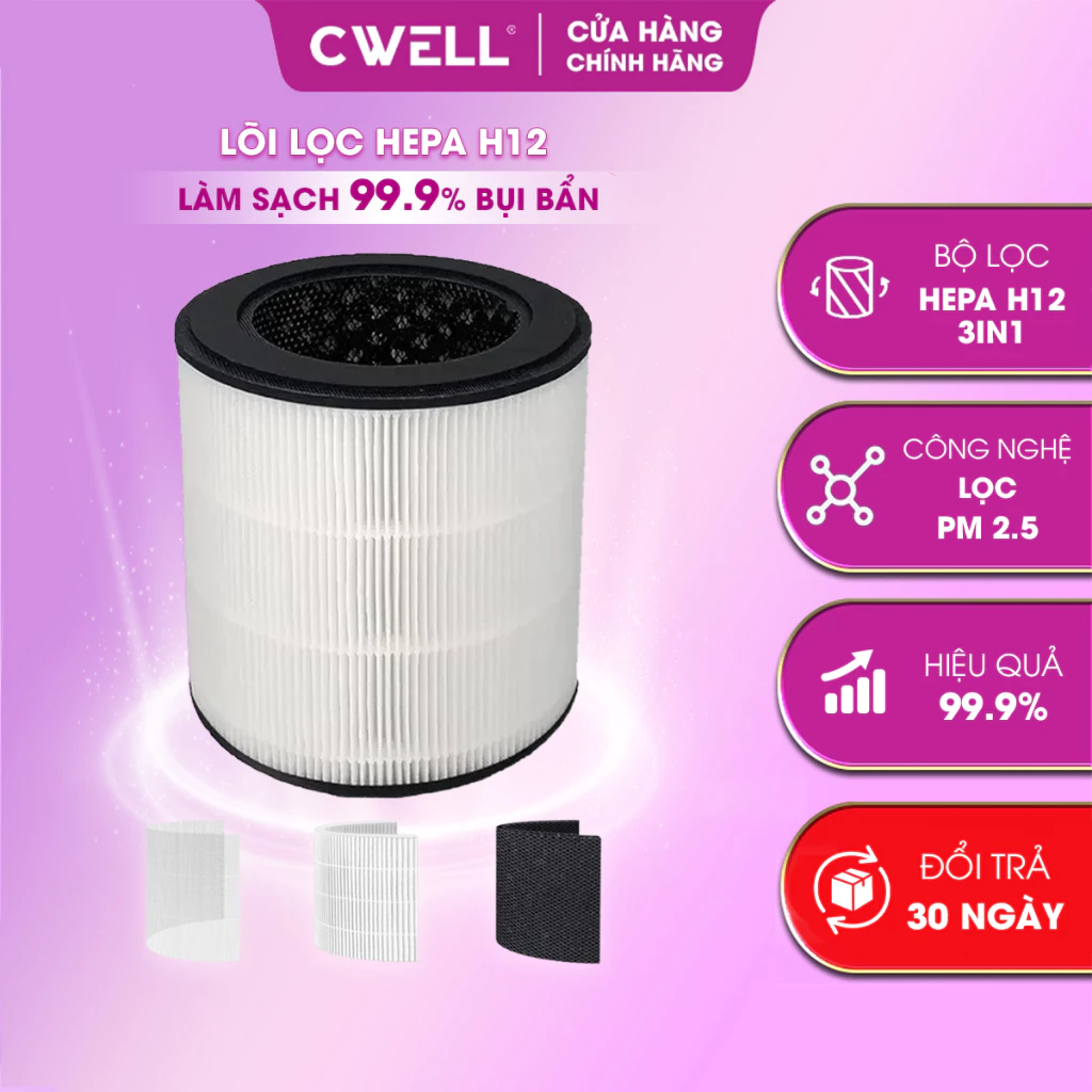Lõi lọc Hepa H12 cho máy lọc không khí CWELL AP01, lọc bụi mịn hiệu quả tới 99,9%