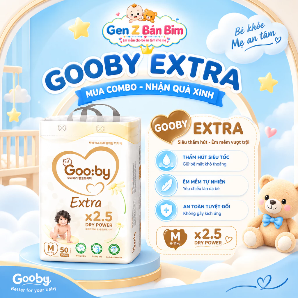 [Combo 4 Bịch] Tã/Bỉm Gooby Ngày, Siêu Thấm Hút, An Toàn, Mềm Mại, Dành Cho Bé Từ 4kg-35kg