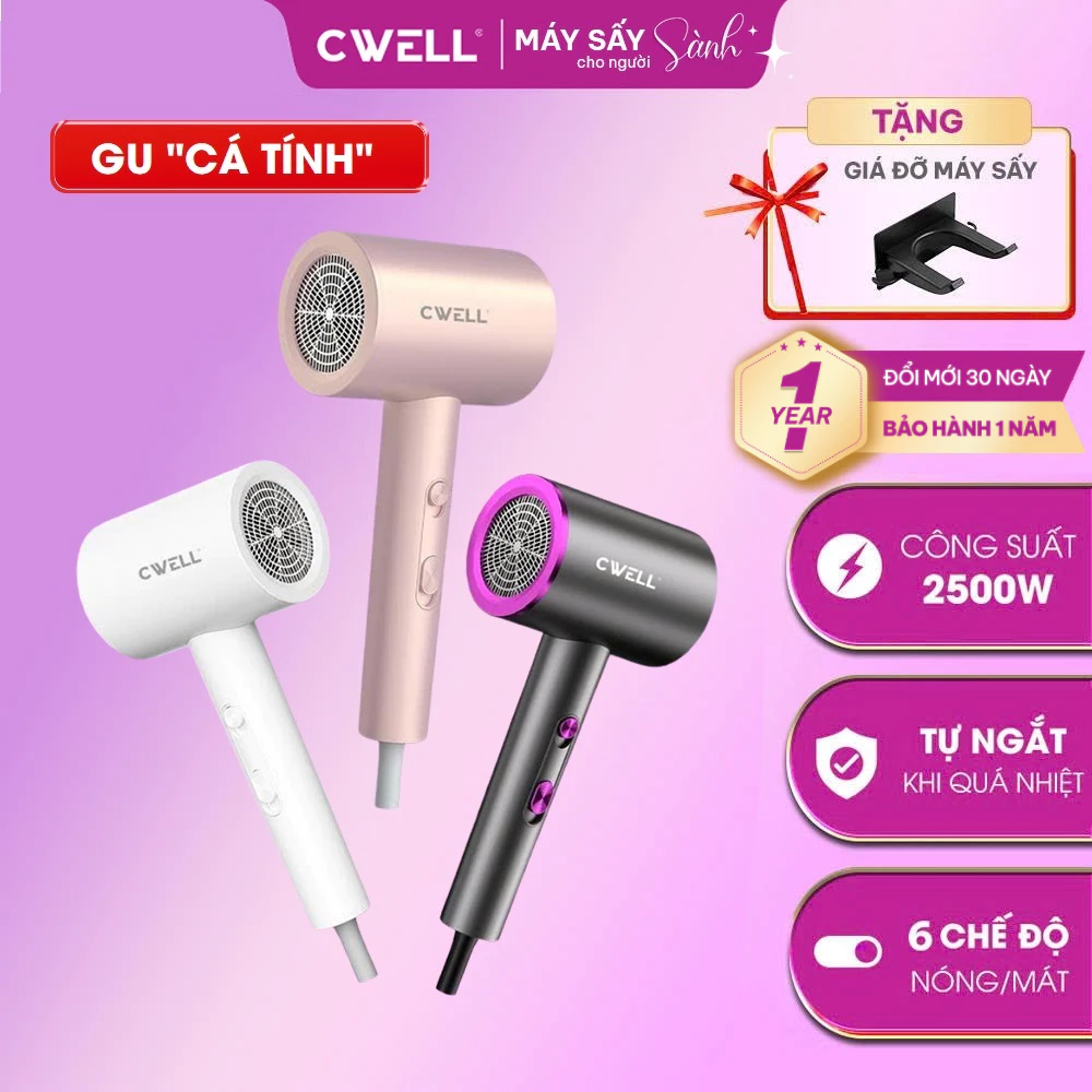 Máy sấy tóc CWELL C10HD thế hệ mới, 6 chế độ sấy kép, sấy 2 chiều nóng lạnh, tự ngắt khi quá nhiệt