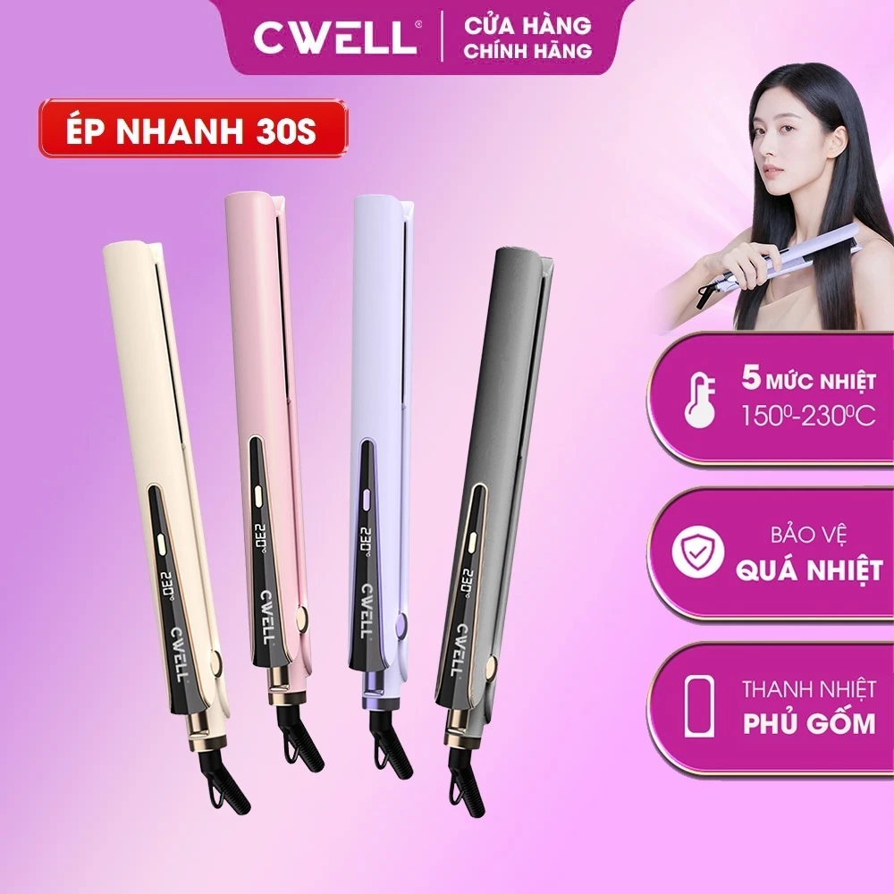 Máy duỗi tóc ép thẳng CWELL C103 thế hệ mới, uốn duỗi 2in1, 5 mức nhiệt tạo kiểu, có màn hình Led