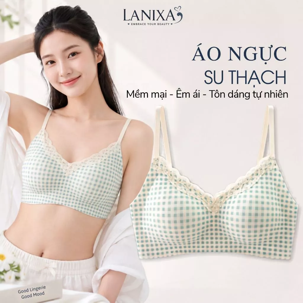 Áo ngực nữ không gọng đúc su mút liền ôm ngực Áo lót nữ đệm mút mỏng họa tiết dễ thương LANIXA A1846