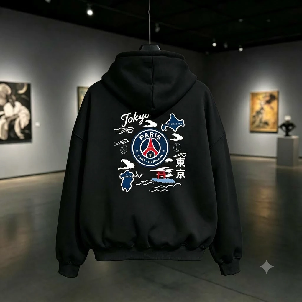 Áo Hoodie cỡ lớn phong cách Nhật Tokyo dành cho nam và nữ Áo thun in hình dáng rộng