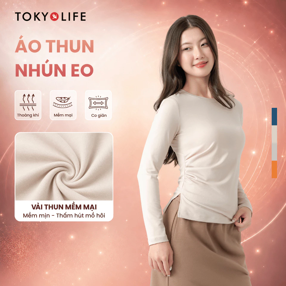 Áo thun dài tay Nữ TOKYOLIFE nhún eo dáng ôm body phong cách Hàn Quốc 40002338