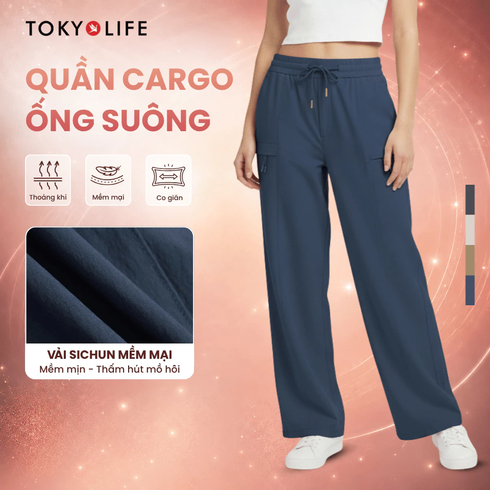 Quần dài ống suông Nữ TOKYOLIFE cạp chun form ống suông khóa cạnh sườn mẫu mới nhất 40002390