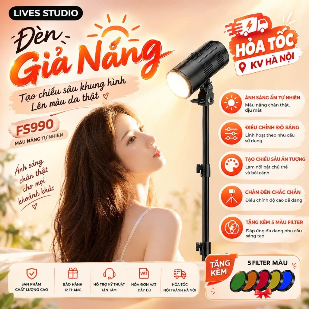 HỎA TỐC HN - Đèn Giả Nắng FS990, Hiệu Ứng Nắng Màu Tự Nhiên Dùng Chụp Ảnh…