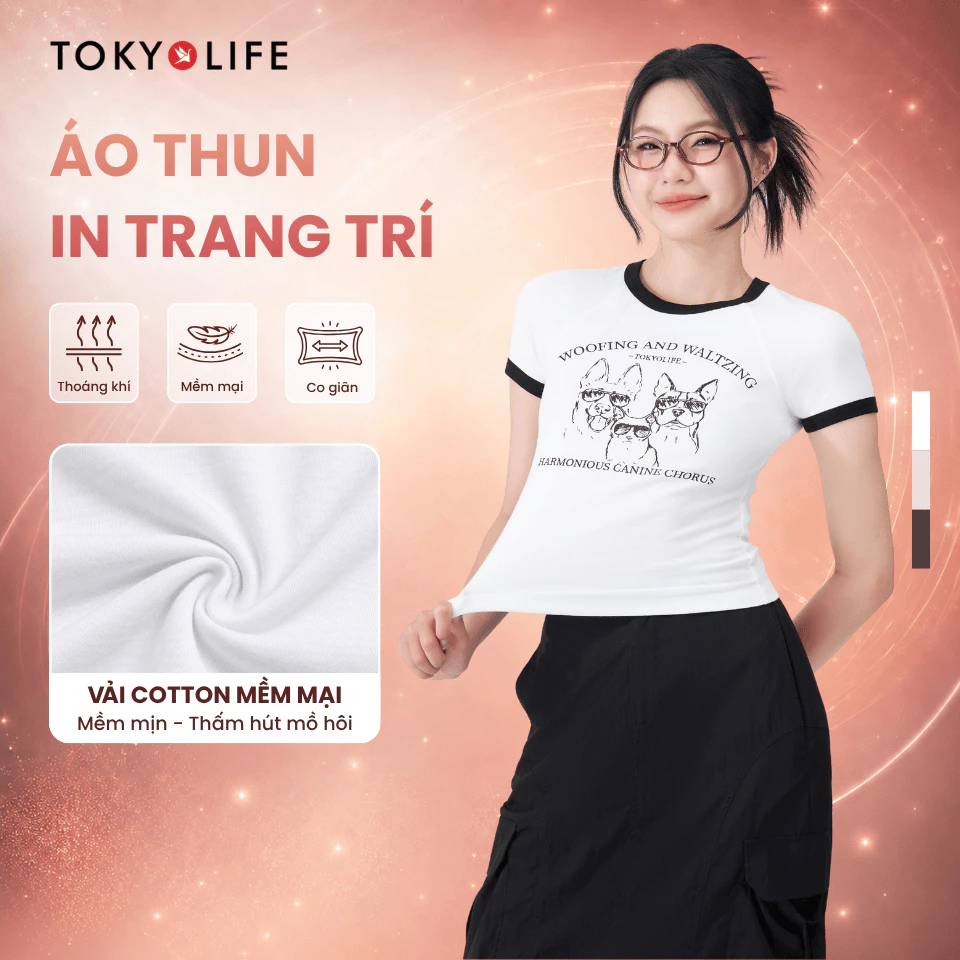 Áo thun NỮ TOKYOLIFE in hình trang trí 40003415