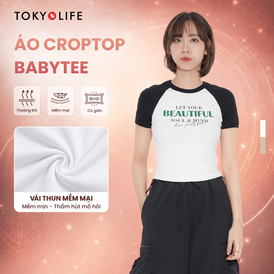 Áo croptop nữ babytee TOKYOLIFE phối màu thời trang 40003538