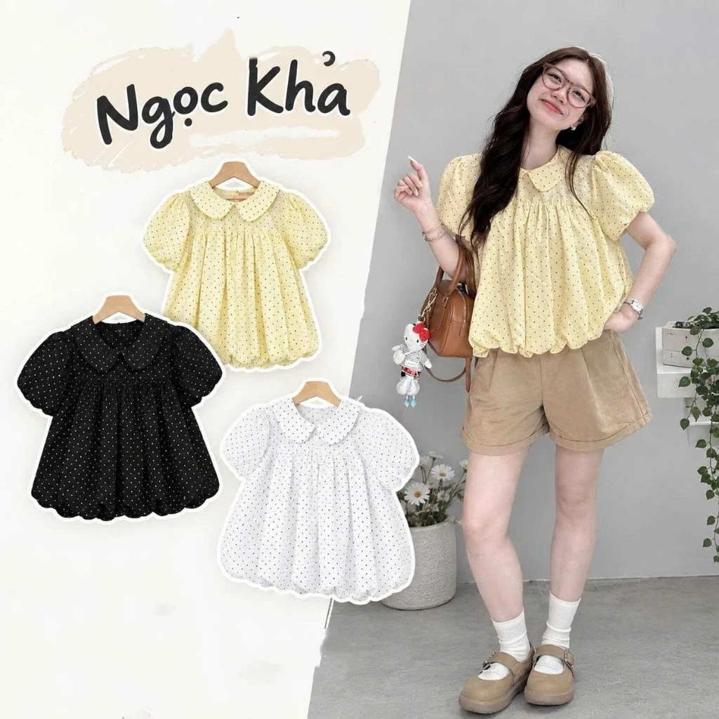 Áo Bí Chấm Bi Nữ Form Rộng Thoải Mái – Áo Kiểu Chấm Bi Dễ Thương, Basic Hàn Quốc, Mặc Hè