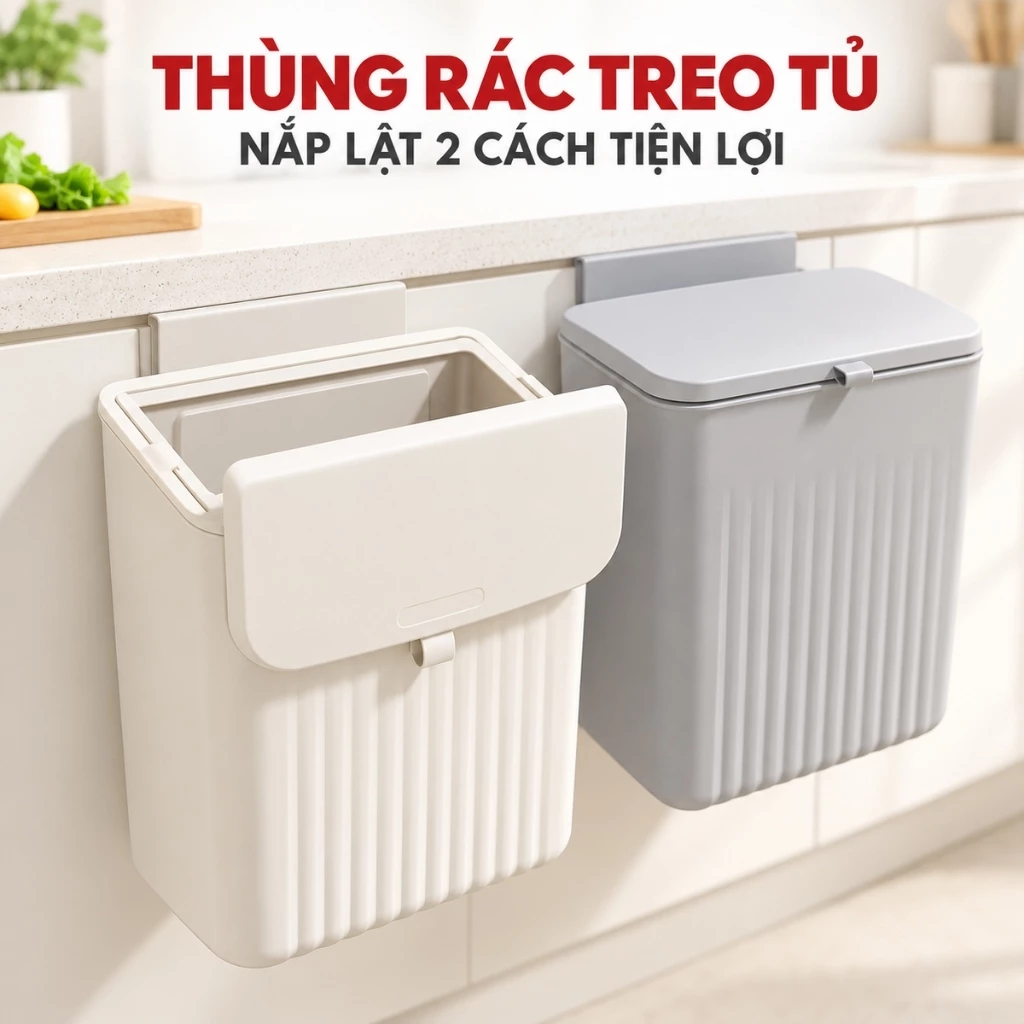 Thùng Rác Treo Tường 12L Nắp Lật Thông Minh Handobox, Chất Liệu Nhựa PVC Cao Cấp Giúp Bếp Gọn Gàng