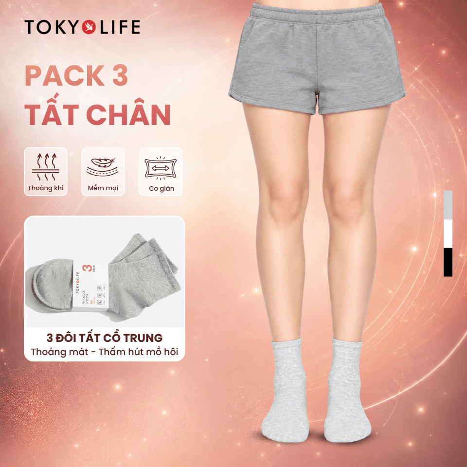 Pack 3 Tất chân Nữ cổ trung mềm nhẹ giữ ấm kháng khuẩn TOKYOLIFE 40000668