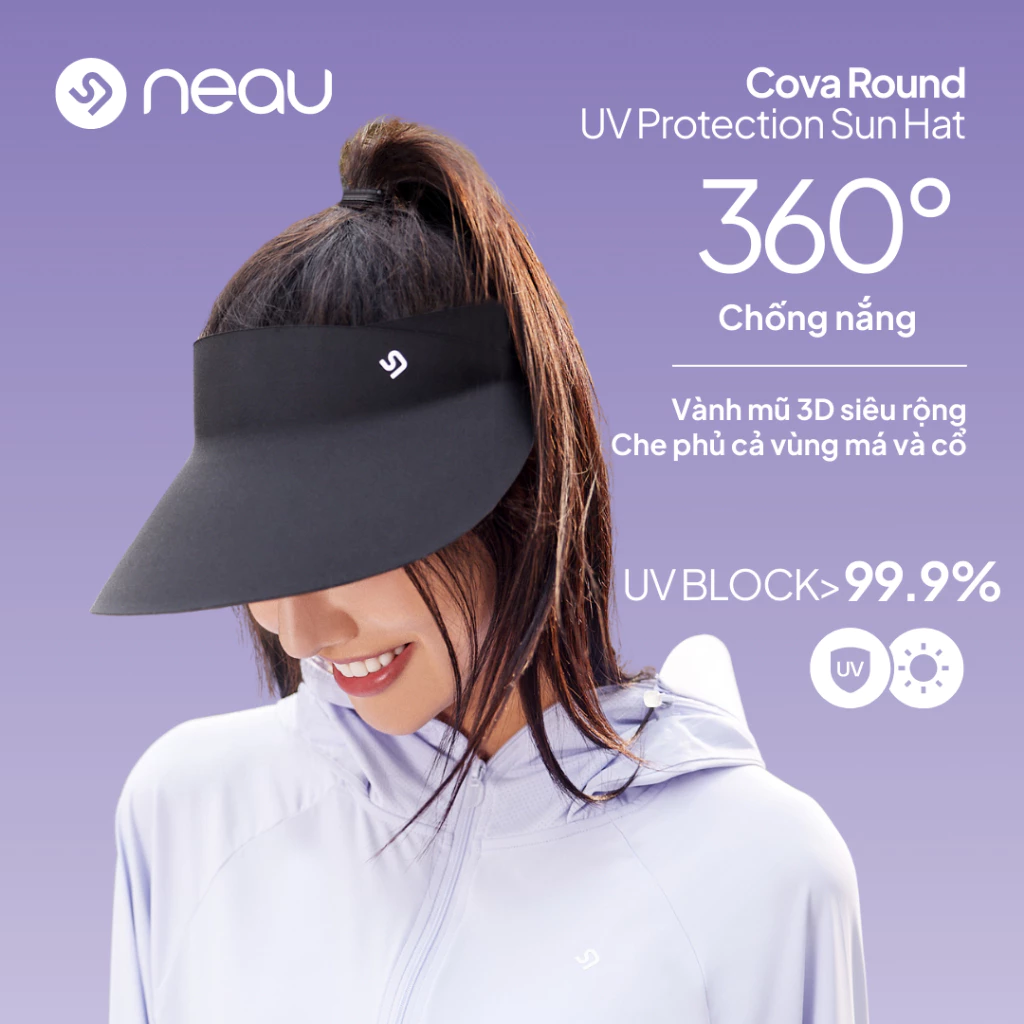 NEAU Cova Round Mũ Chống Nắng Tia UV 99.9% Nửa Đầu Vành Rộng Thời Trang Cho Xe Máy SH502