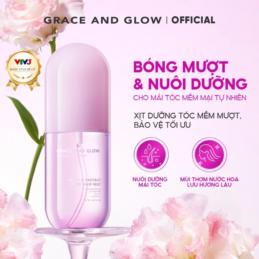 Xịt dưỡng tóc Grace and Glow Black Opium không cồn Hair Mist Spray with Golden Marula + Olive Oil 100ml xịt thơm tóc