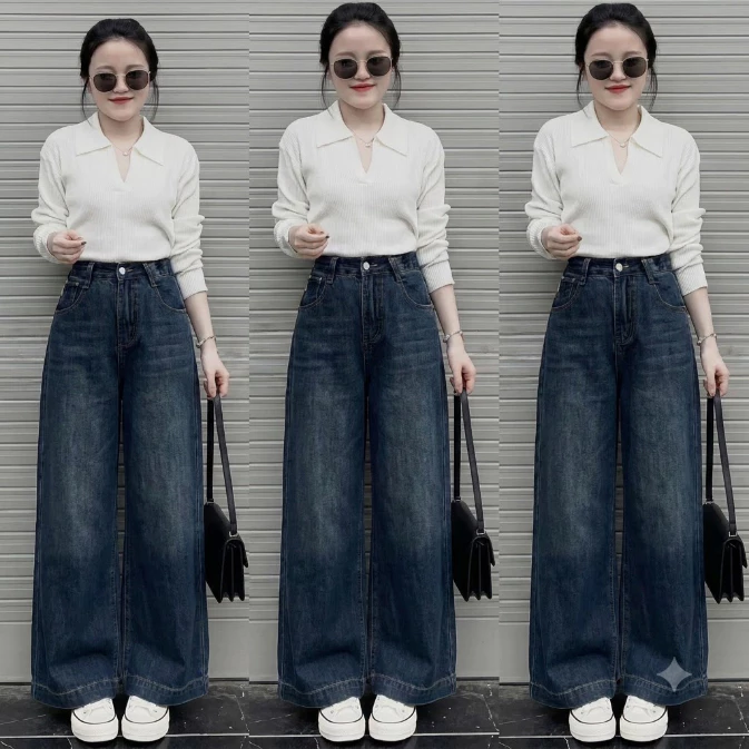 Quần jeans nữ Ống suông vải mềm không co giãn Q1729, XĐ GẤU TO