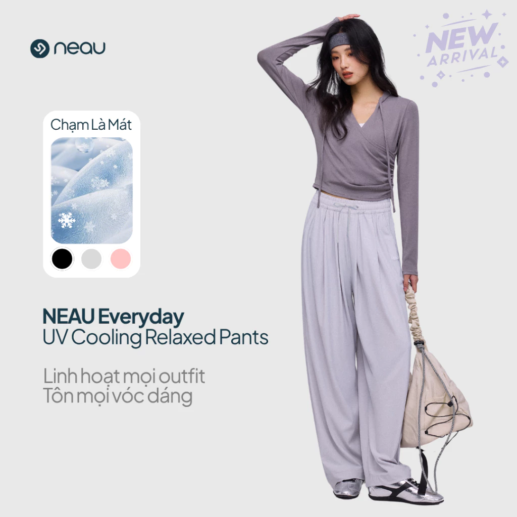 NEAU Everyday Quần Ống Rộng Nữ Mát Lạnh Chạm Mát Cạp Chun Lụa Băng Co Giãn Cao Cấp EY101