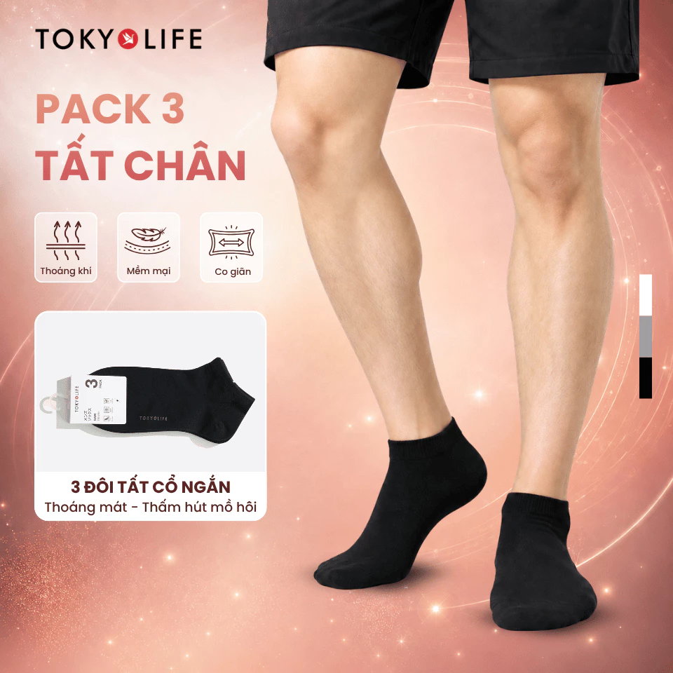 Tất chân Nam TOKYOLIFE  pack 3 mềm mại thoáng khí 40004442