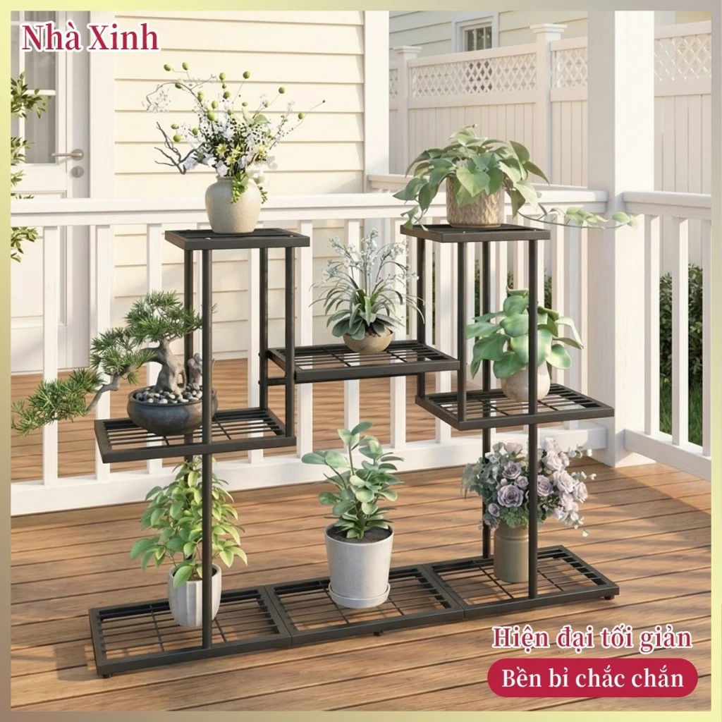 Kệ Hoa Sắt Nghệ Thuật Nhiều Tầng Chịu Lực Tốt Mặt Lưới Thoát Nước Dành Cho Sân Vườn Ngoài Trời Giá Để Cây