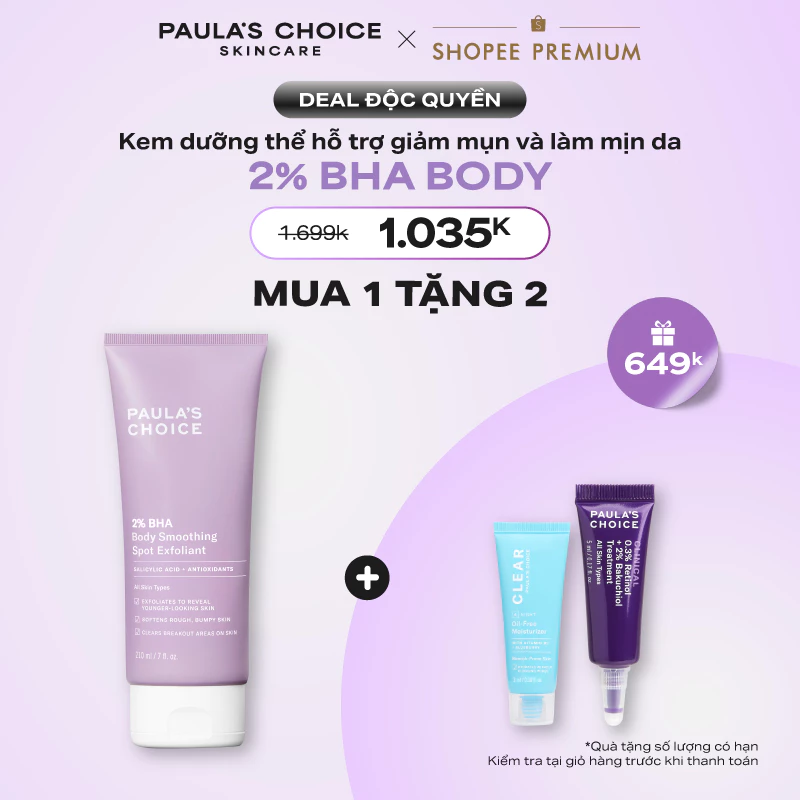 Kem dưỡng thể hỗ trợ giảm mụn và làm mịn da Paula's Choice 2% BHA Body Smoothing Spot Exfoliant A5701