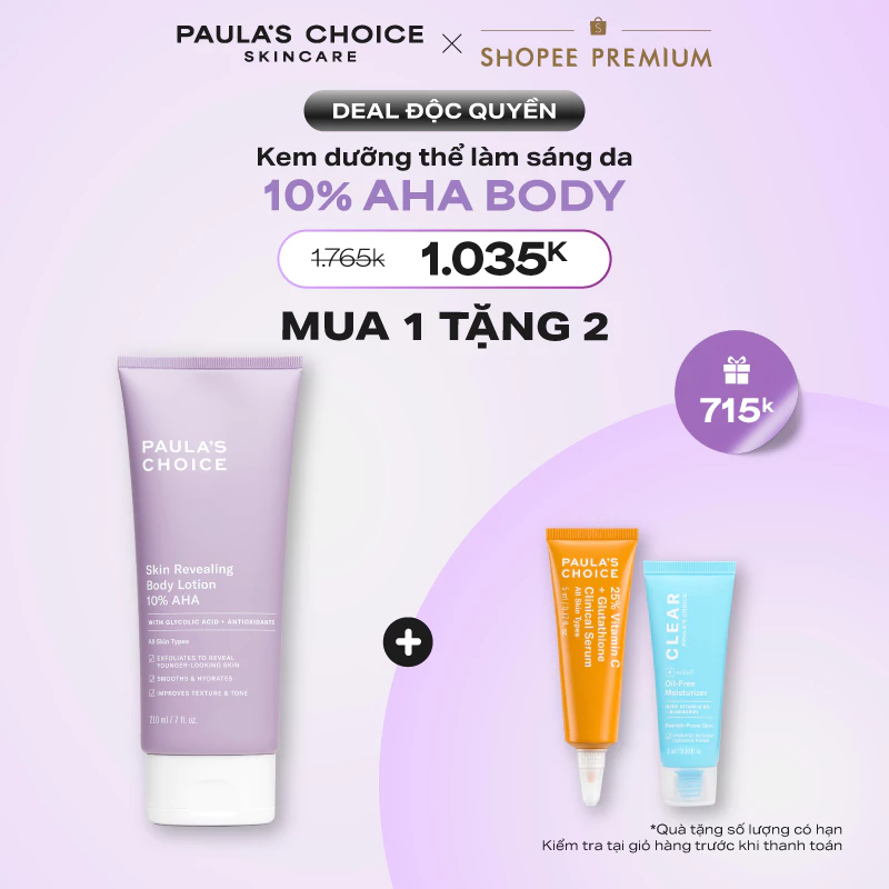Kem dưỡng thể làm sáng da, làm đều màu da Paula's Choice Skin Revealing Body Lotion 10% AHA 210ml - A5900