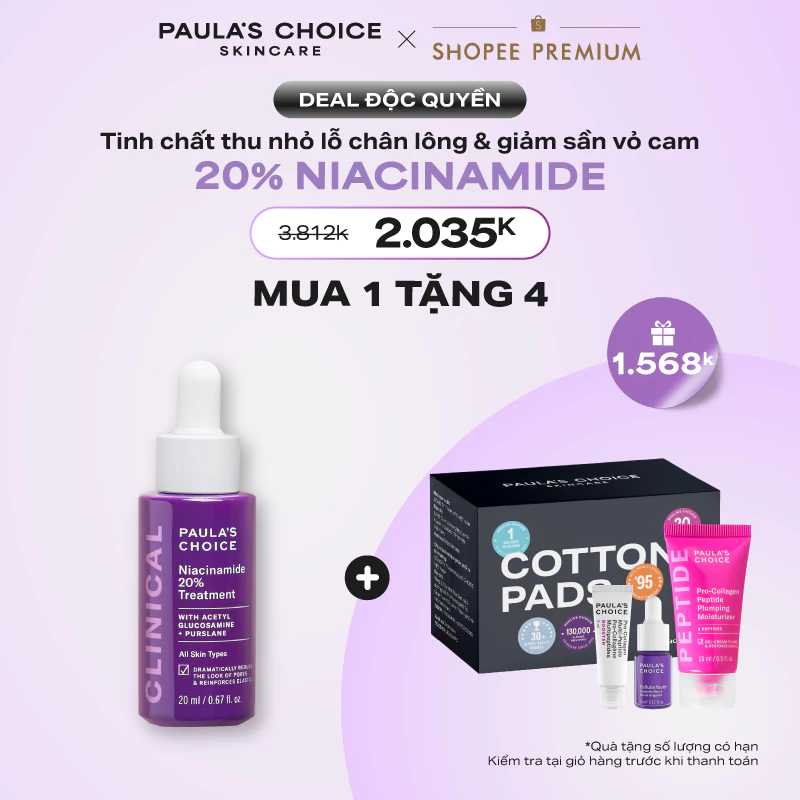 Tinh chất thu nhỏ lỗ chân lông to & làm sáng da Paula's Choice Clinical Niacinamide 20% Treatment 20ml A8030