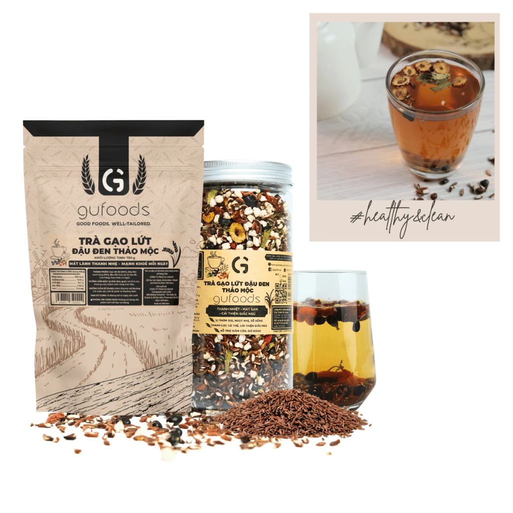 Trà gạo lứt đậu đen thảo mộc GUfoods - Thanh nhiệt, Mát gan, Ngủ ngon, Thực dưỡng (200g/500g/750g)