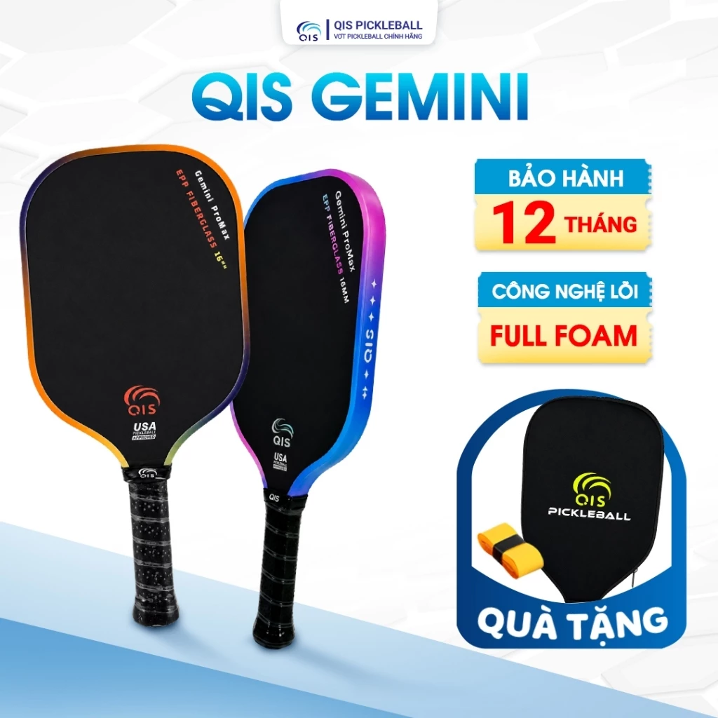 Vợt Pickleball Chính Hãng Qis Gemini - Vợt Pickleball Lõi EPP Cao Cấp, Kiểm Soát Bóng Vượt Trội