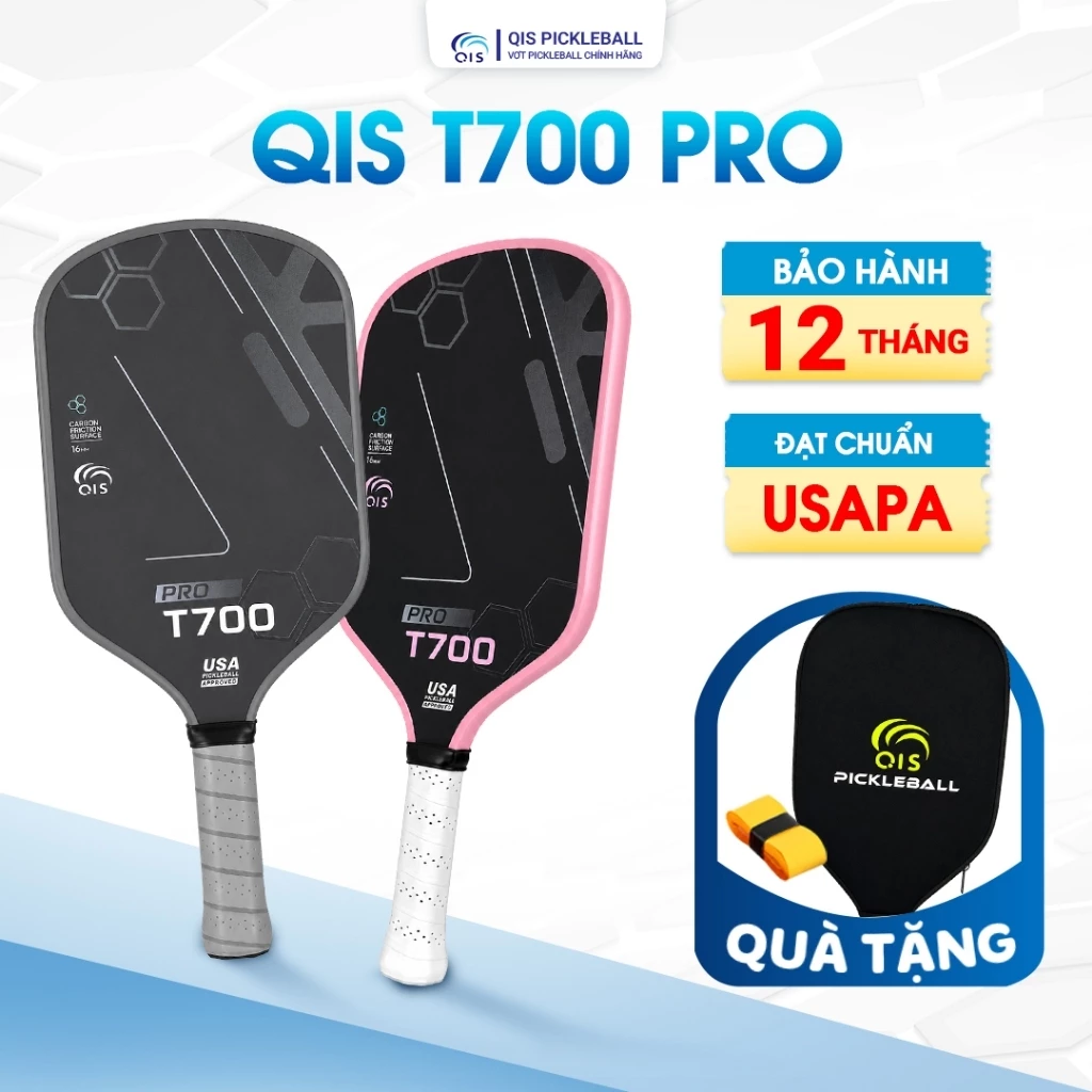 Vợt Pickleball T700 Pro Carbon Chính Hãng cho người mới, siêu nhám, nhẹ bền, kiểm soát bóng vượt trội