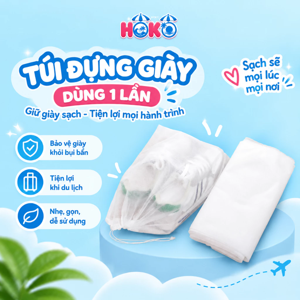 Combo 10 Túi Đựng Giày Dép, Đựng Quần Áo Đa Năng Vải Không Dệt Dùng 1 Lần, Miệng Có Dây Rút Tiện Lợi Khi Đi Du Lịch
