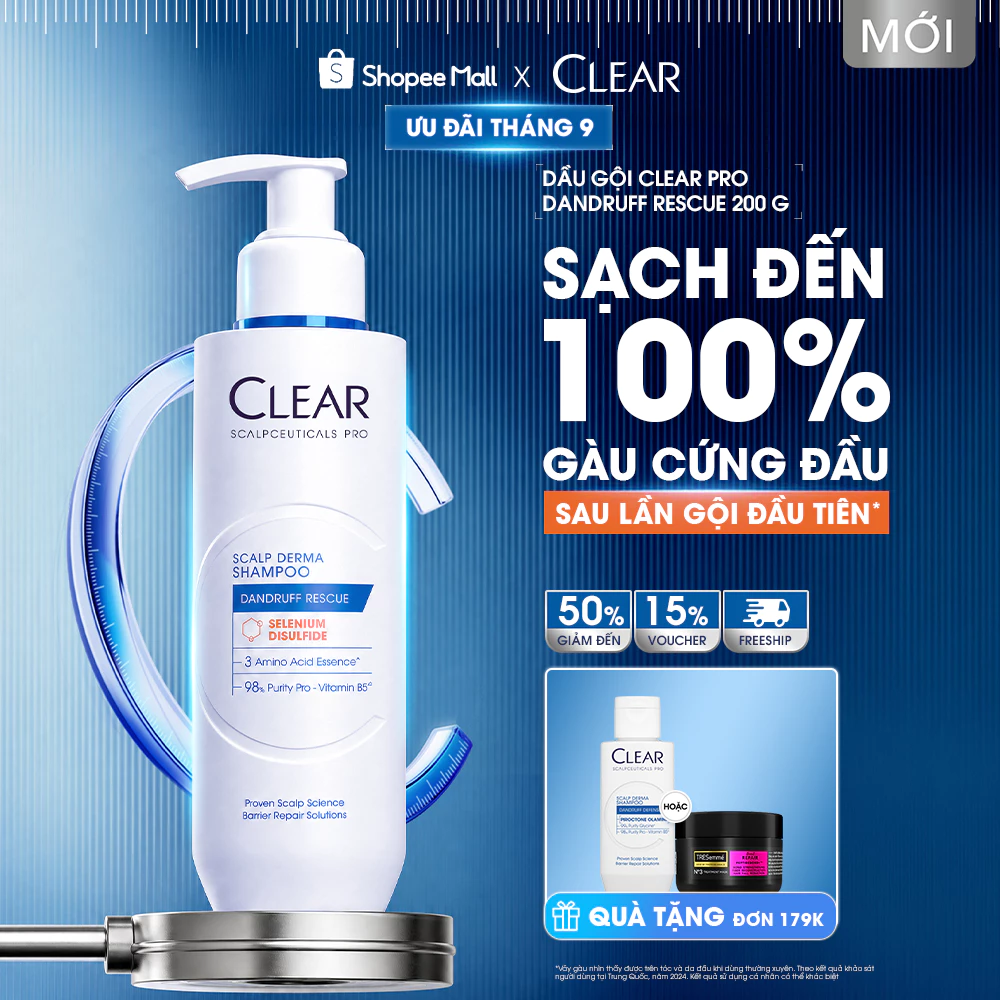 [MỚI] Dầu Gội Chuyên Dụng Giúp Sạch Gàu Cứng Đầu Đến 100% Clear Pro Dandruff Rescue 200G/80G