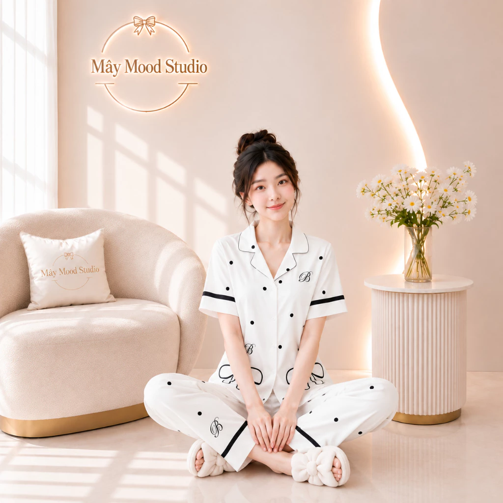Bộ Pyjama Nữ Cộc Dài Chất Lụa Cát Mềm Mịn Màu Vàng Kem Cá Tính Trẻ Trung Nổi Bật Full Size 40-68kg