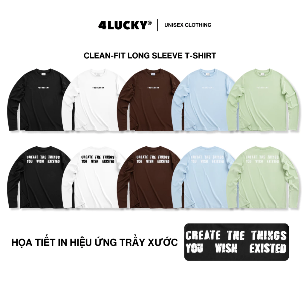 [DEAL MỞ BÁN] Áo Thun Dài Tay Cleanfit Unisex IN HIỆU ỨNG TRẦY XƯỚC 4Lucky 6900, co giãn siêu mát đi biển, năng động