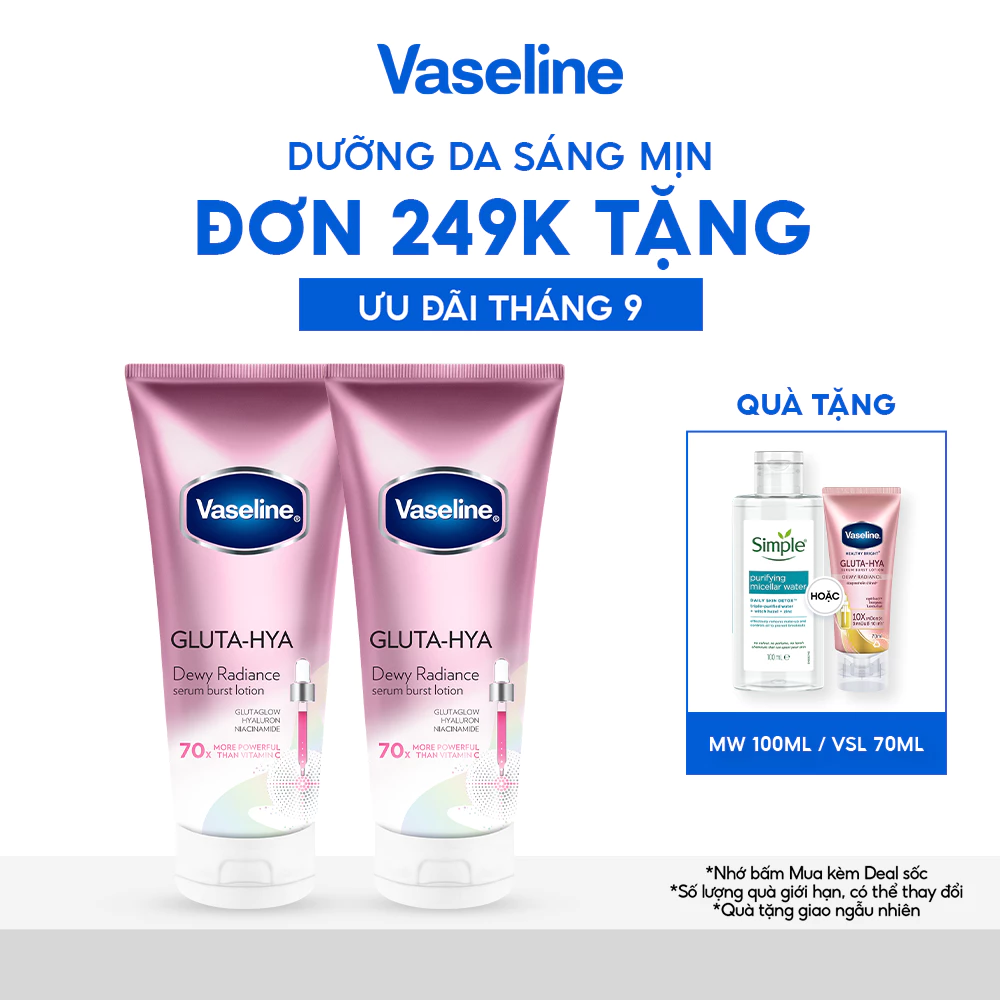 Combo 2 Sữa dưỡng thể Vaseline Gluta-Hya Dưỡng Sáng Da Và Chống Nắng 300ML/chai, 260ML/chai (bao bì tùy đợt nhập hàng)
