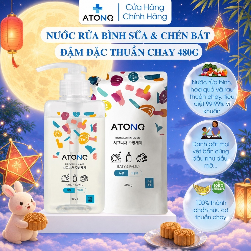 Nước rửa bình sữa & chén bát đậm đặc thuần chay, an toàn, có thể rửa được rau…