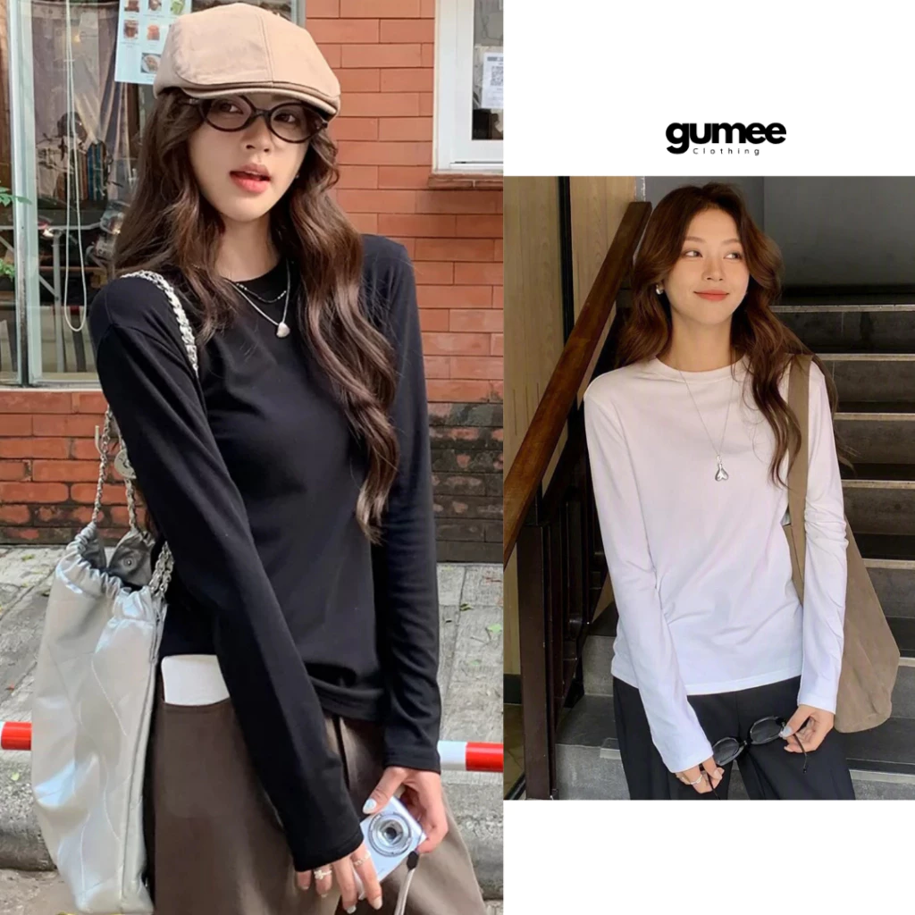 Áo thun nữ dài tay form rộng trơn cổ tròn basic chất cotton mềm mịn mặc thu đông Gumee - G20