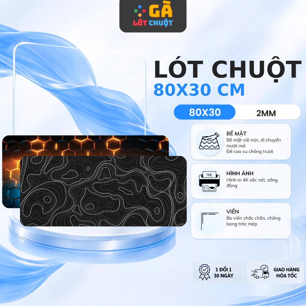 Lót Chuột Gaming 80x30cm Dày 2mm - Pad Chuột Cỡ Lớn Chống Trượt Bo Viền Cho Máy Tính Laptop