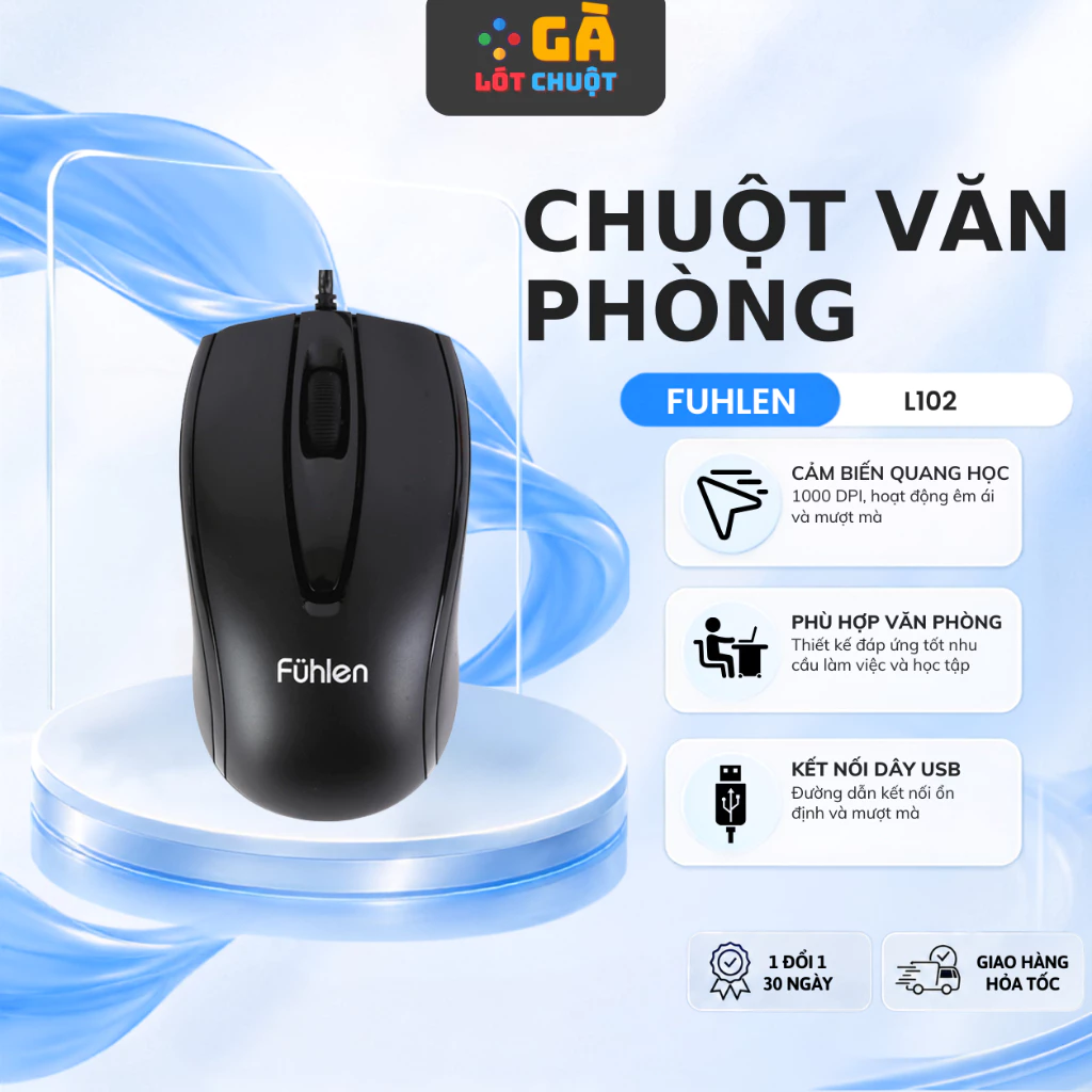 Chuột Có Dây Fuhlen L102 – Dòng Chuột  Giá Tốt, Bền Bỉ, Ổn Định dành cho văn phòng