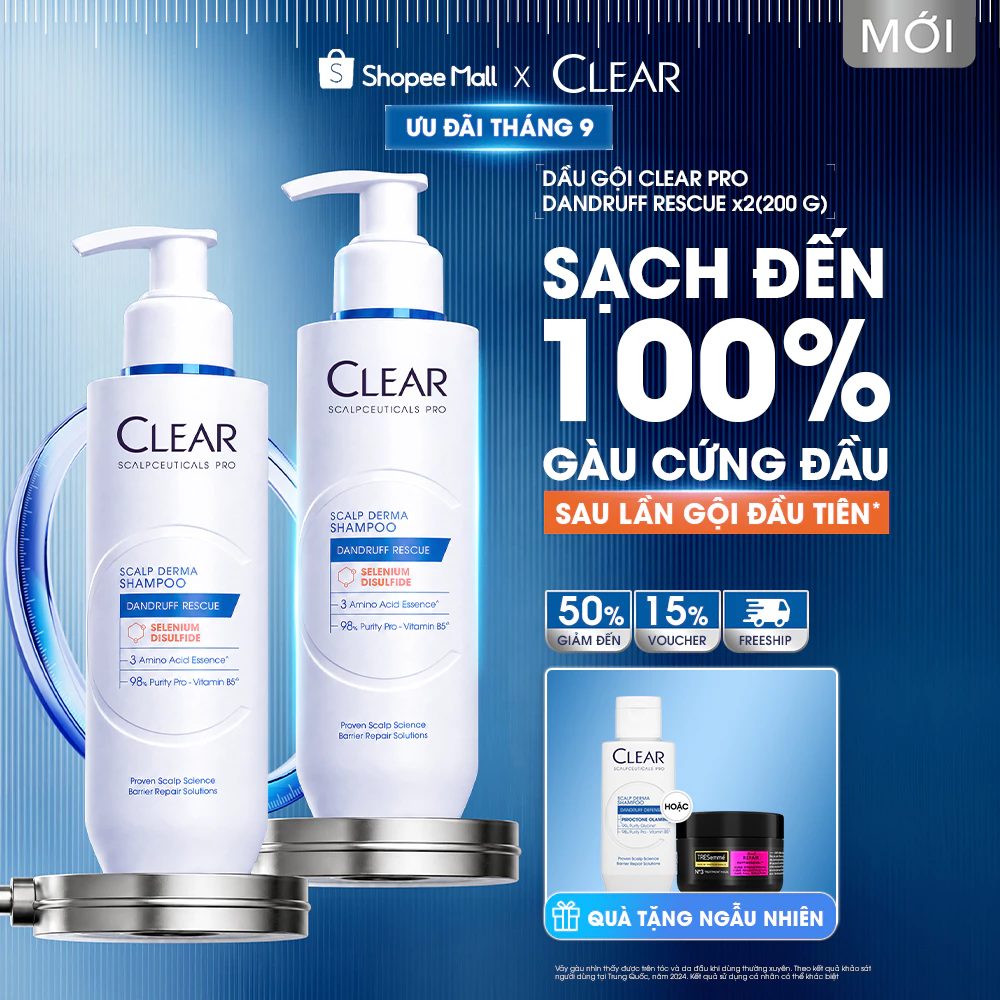 [MỚI] Bộ Đôi Dầu Gội Clear Pro Sạch Gàu Cứng Đầu Đến 100%, Ngăn Gàu Quay Lại, Sạch Dầu Thừa & Giúp Tóc Trông Dày Hơn