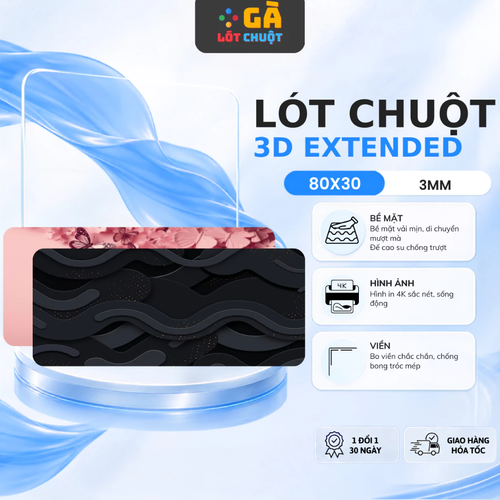 Lót Chuột Cỡ Lớn 80x30cm – Dày 3mm – In Hình 3D Đế cao su chống trượt, bám chắc mặt bàn