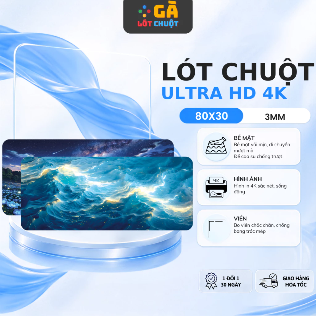 Lót chuột cỡ lớn phiên bản in hình 4k sắc nét, miếng lót chuột máy tính 80x30cm dày 3mm bề mặt vải mịn đế cao su