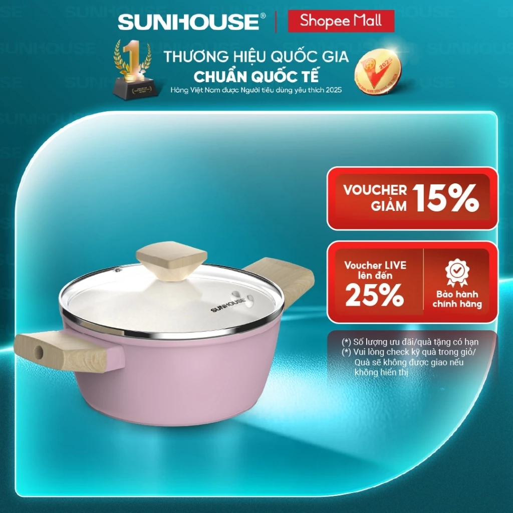 Nồi phủ sứ Nano đáy từ Sunhouse Healthy SHG7979MP-20-24 - Chống dính Nano Ceramic - Dùng mọi loại bếp