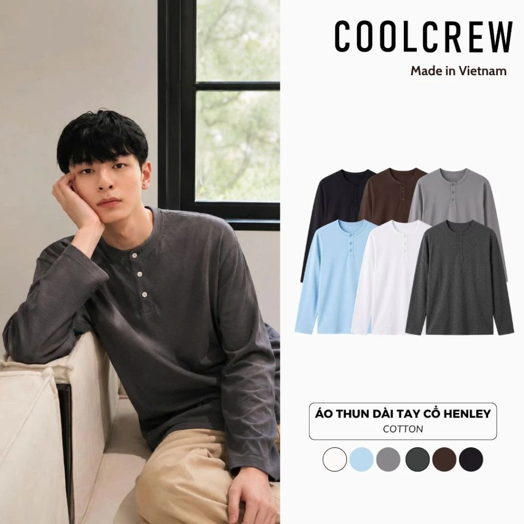Áo Thun Giấy Dài Tay Cổ Henley 𝐂𝐎𝐎𝐋𝐂𝐑𝐄𝐄𝐖 Form Rộng Basic Phong Cách Hàn Quốc Unisex ATD171