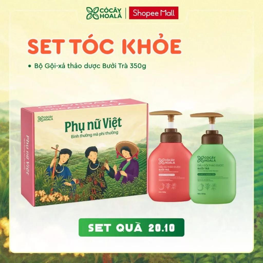 [HỎA TỐC] [SET QUÀ 20.10] Dầu Gội Dầu Xả Thảo Dược Cỏ Cây Hoa Lá Bưởi Trà Phục Hồi Tóc Hư Tổn 350g & Kem Ủ Tóc 80g