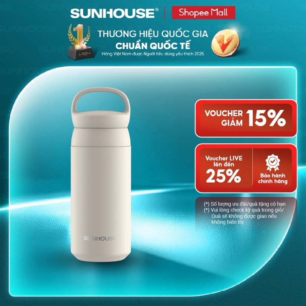 Bình giữ nhiệt Easy Go 350ml Sunhouse KS-TU350EW - Inox 304 an toàn - Giữ nhiệt đến 8h