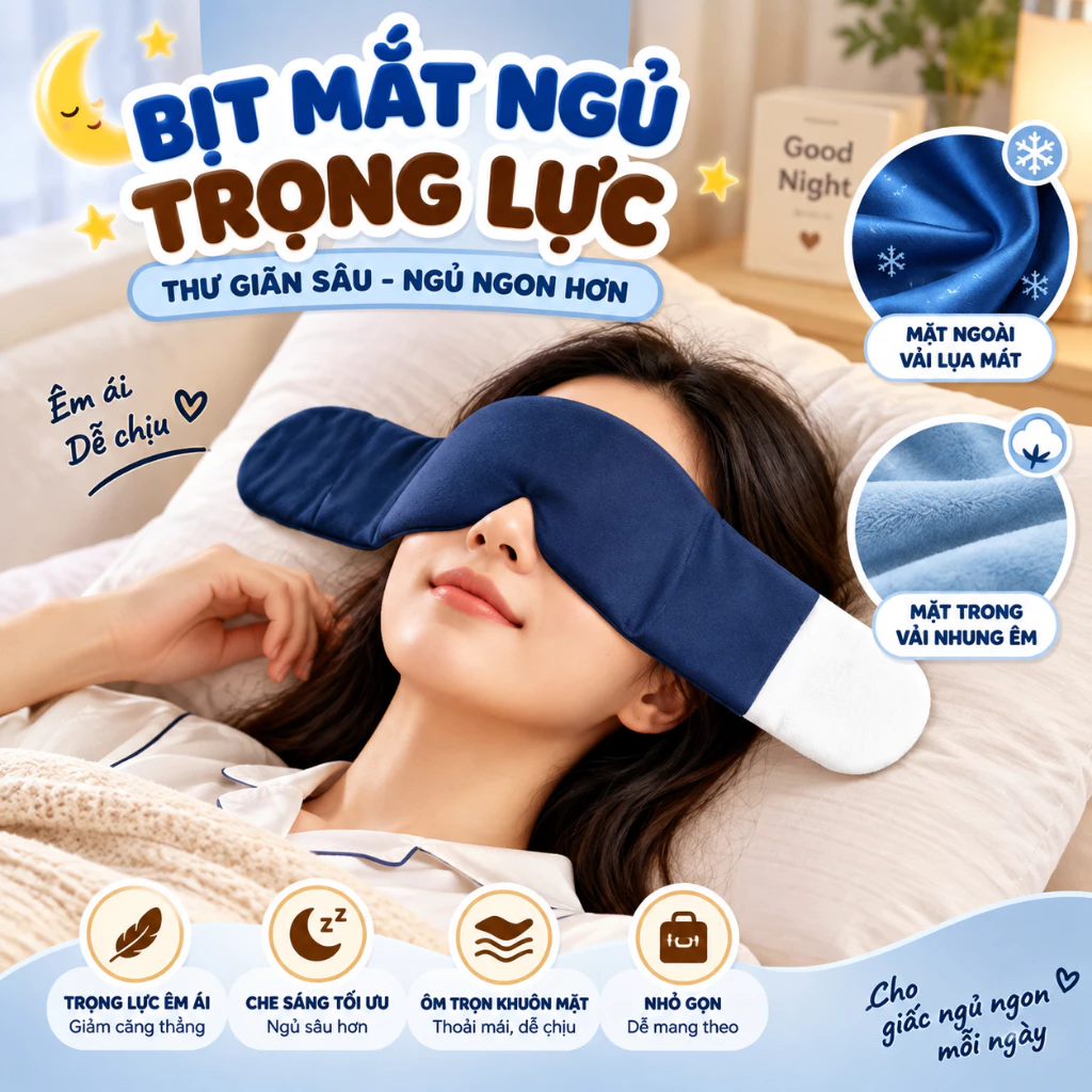 Mặt Nạ Ngủ Trọng Lực Chăm Sóc Mắt, Chống Ánh Sáng TOAM, Bịt Mắt Băng Lụa Vi Áp Lực Thư Giãn, Ngủ Sâu