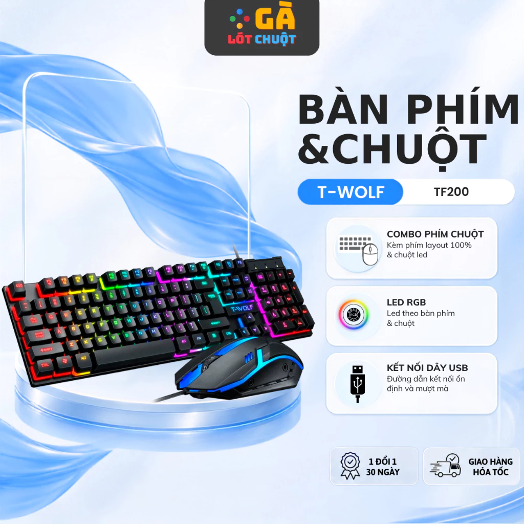 Bàn Phím Giả Cơ kèm chuột máy tính TWOLF Gaming LED Có Dây Cổng USB phù hợp cho văn phòng,gaming