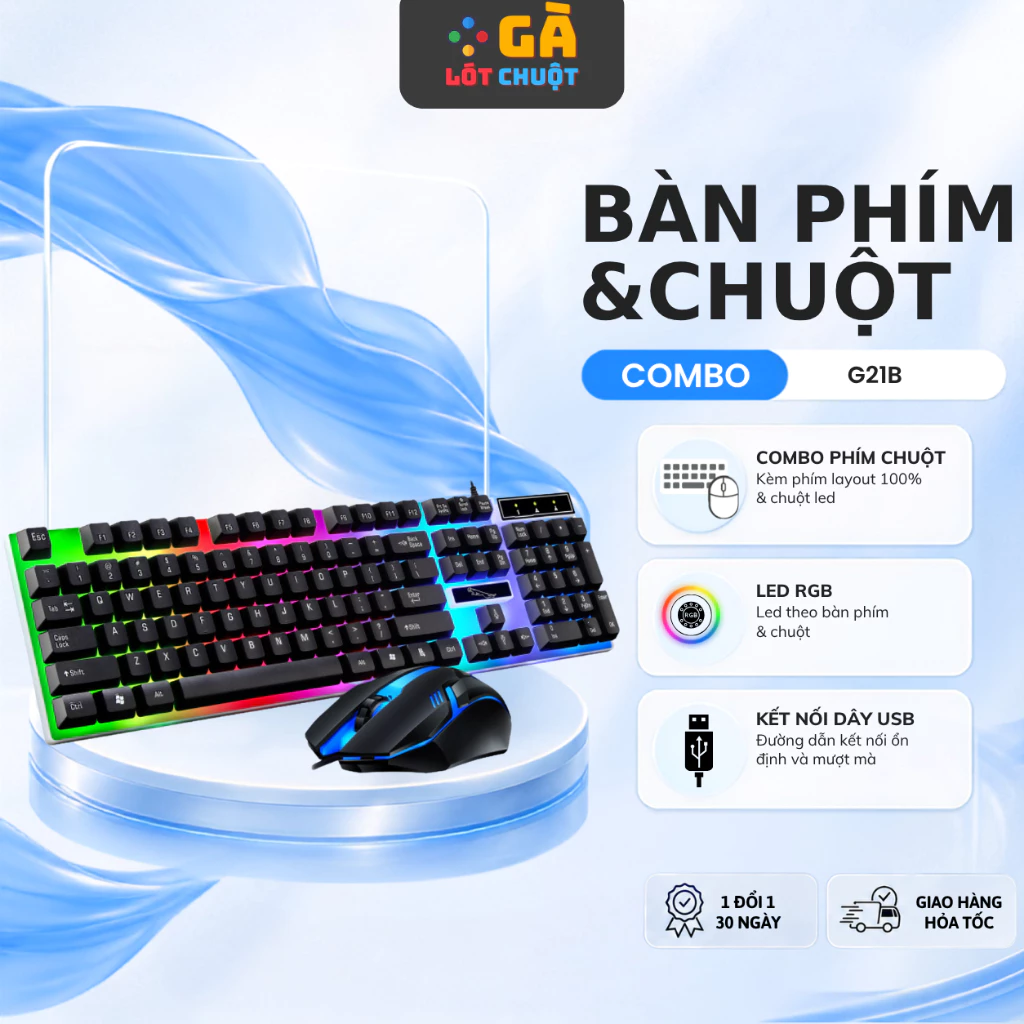 Combo Bàn Phím Chuột Giả Cơ G21B – LED RGB Đổi Màu, Phím Bấm Nhạy, Gõ Êm, Phù Hợp Học Tập, Làm Việc Và Giải Trí
